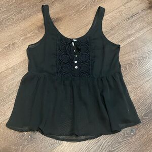 Sheer black tank with crochet detail. Small. Flowy.
